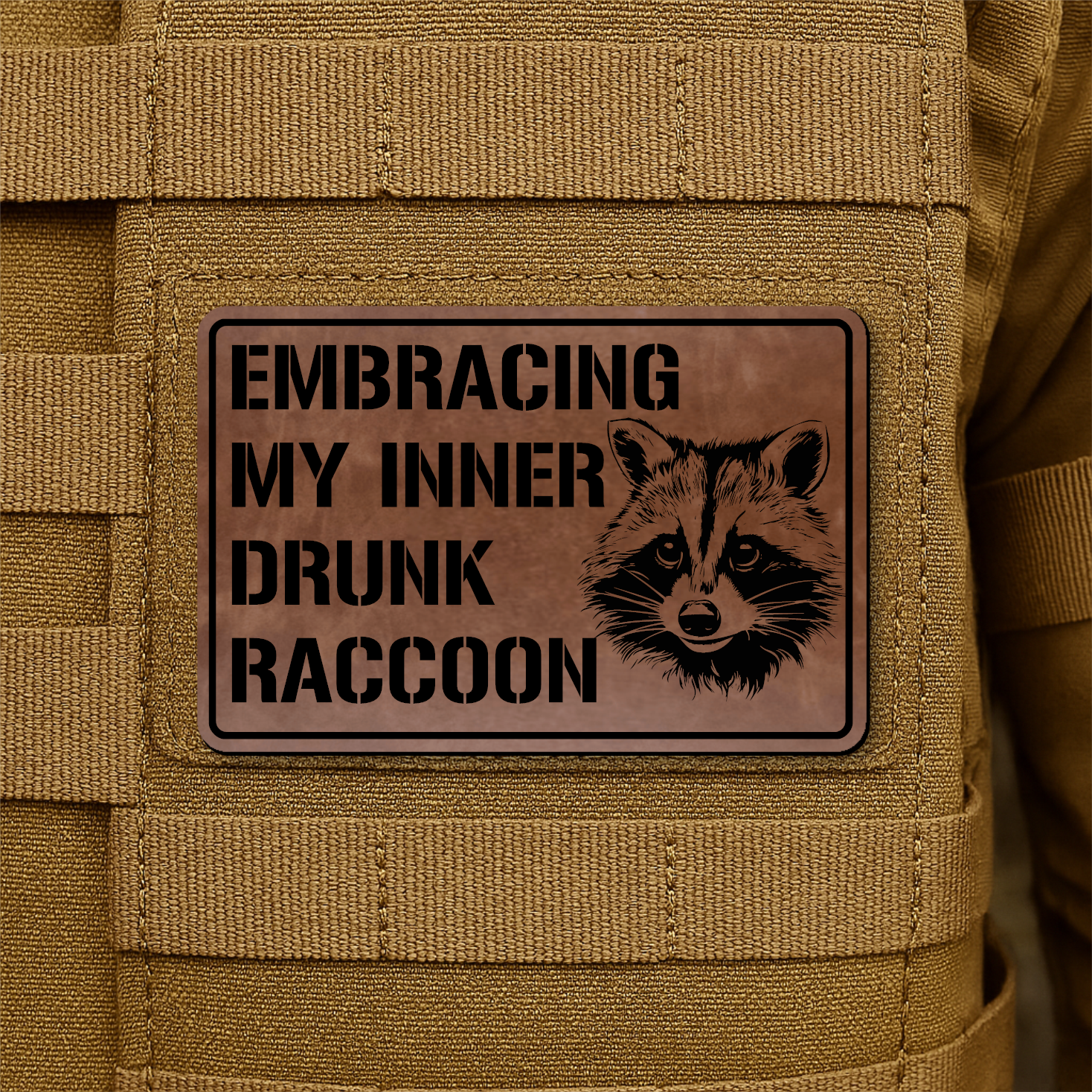 Inner Drunk Raccoon Funny Morale Patch, 2x3" | Made in USA | VELCRO® Brand Hook Backing