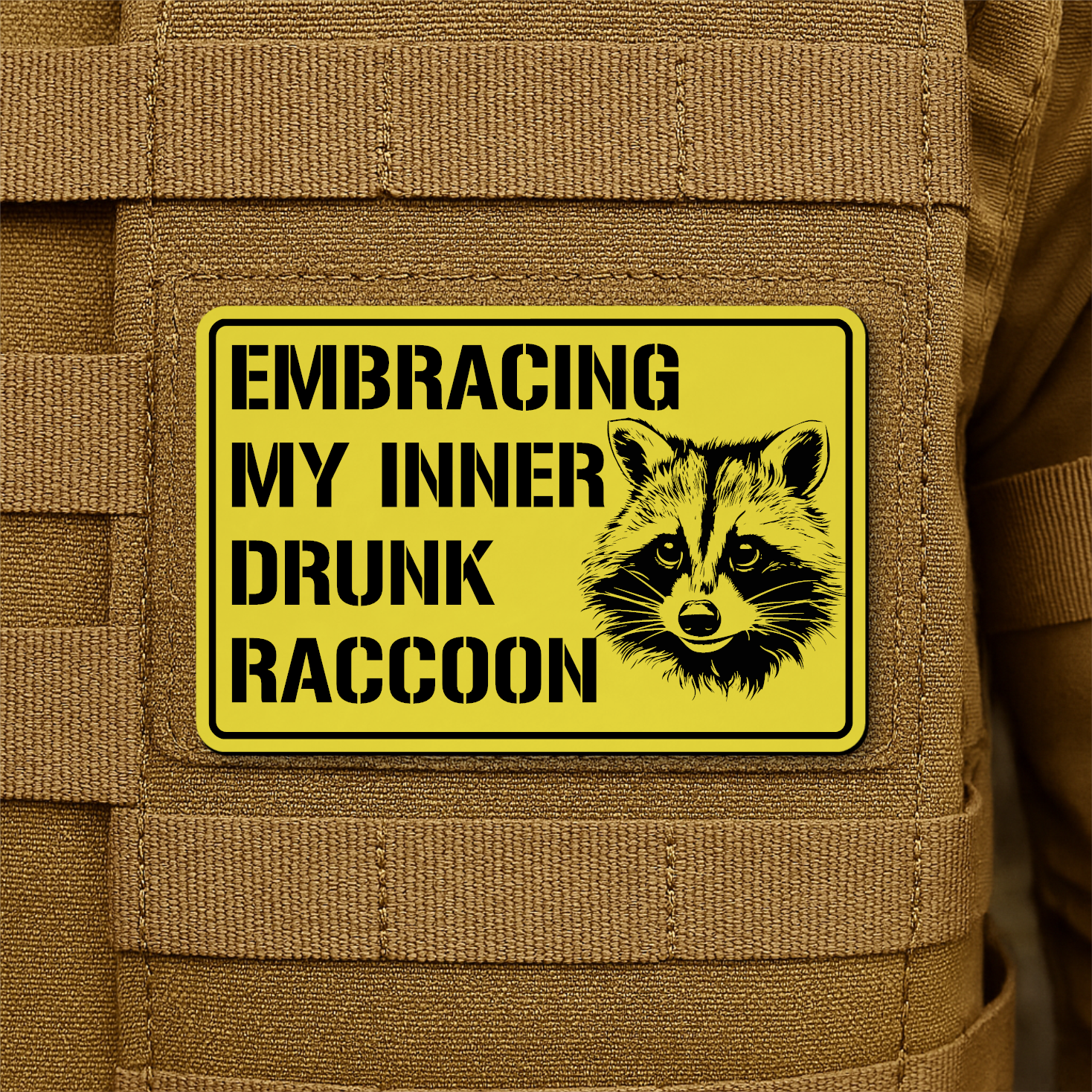 Inner Drunk Raccoon Funny Morale Patch, 2x3" | Made in USA | VELCRO® Brand Hook Backing