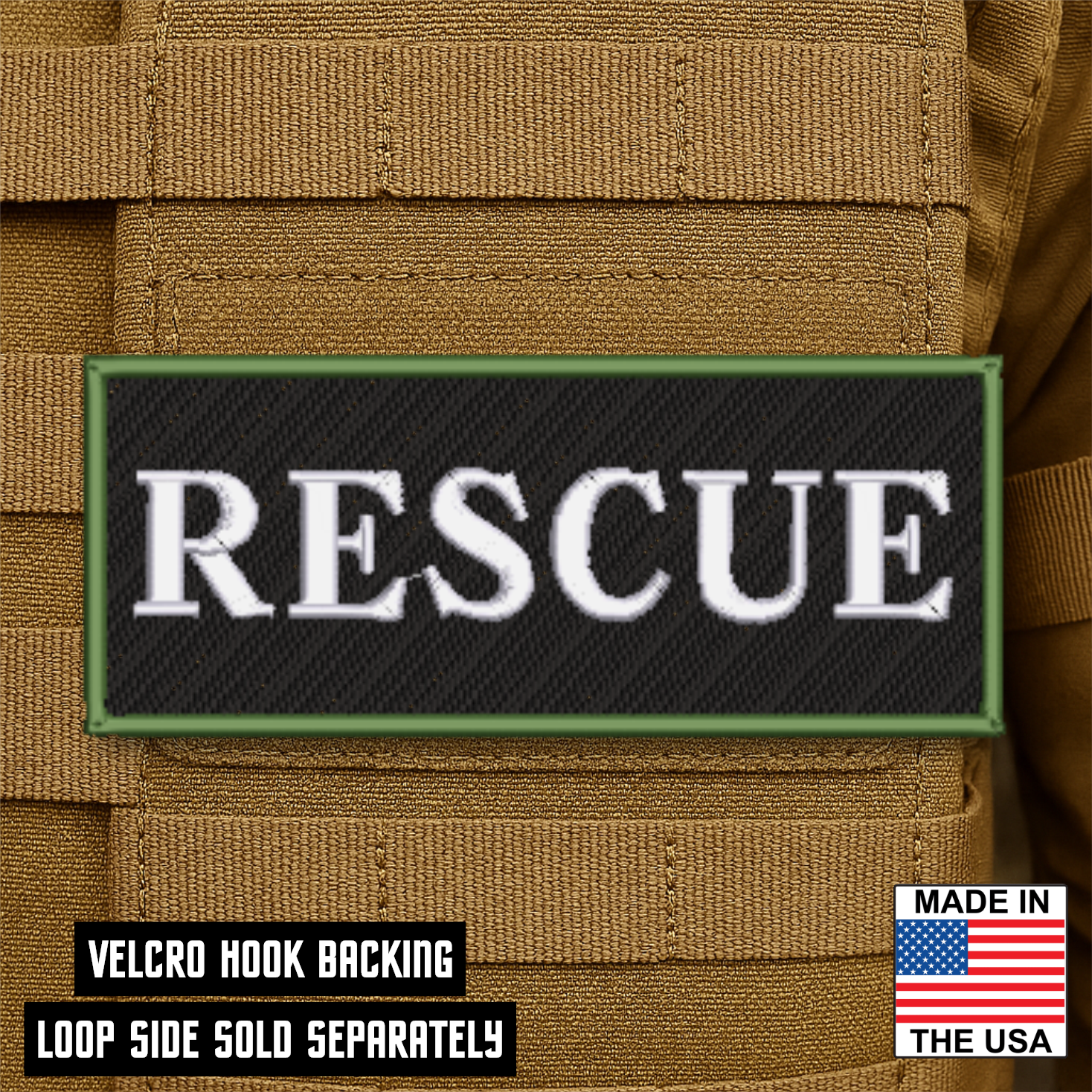 Rescue ID Plate Carrier Patch 2.5" x 6" Hook & Loop | Made in USA
