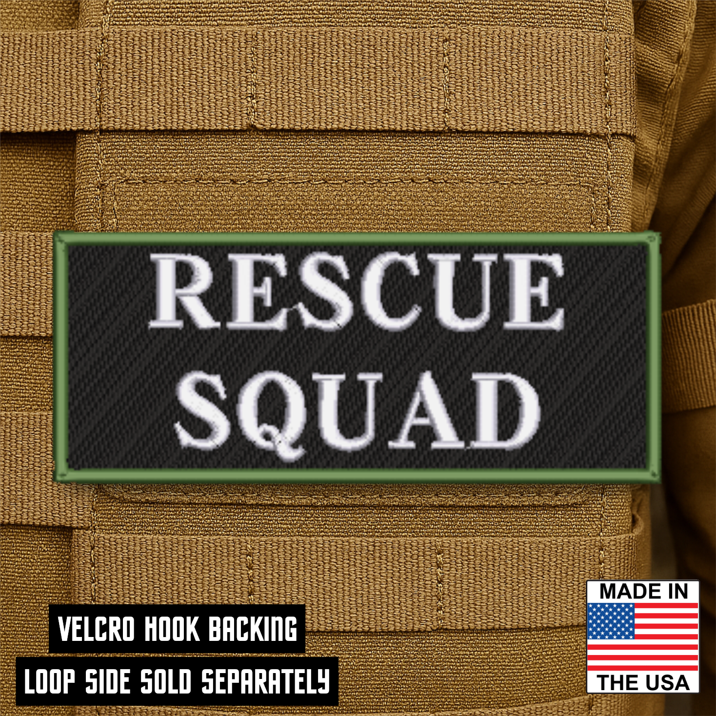 Rescue Squad ID Plate Carrier Patch 2.5" x 6" Hook & Loop | Made in USA