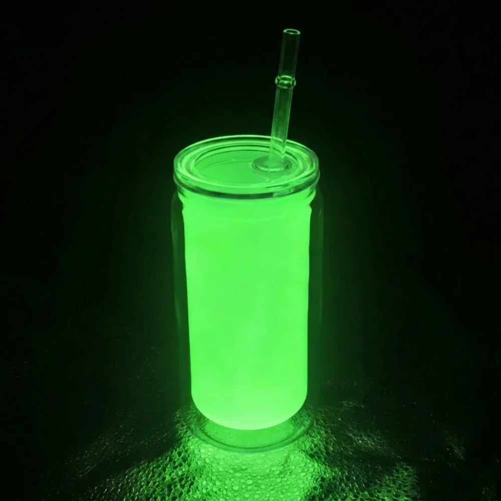 16oz Capacity Glow in the Dark Straw Cup Double Wall Leak-Proof Luminous Coffee Cup Fluorescent Splash Proof Water