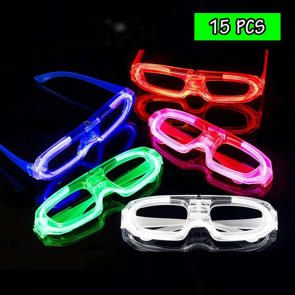 15/30 PCS LED Glow Glasses Multicolors Light Up Glasses Glow in the Dark Party Supplies Neon Party Favors for Wedding