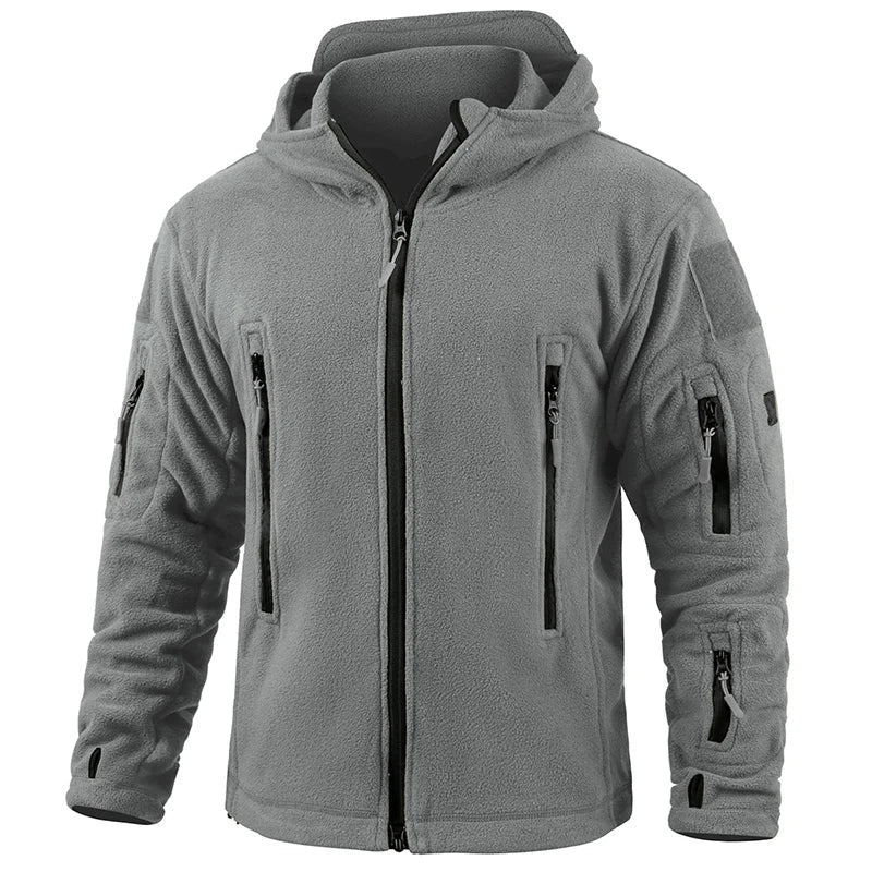 Men's Warm Tactical Fleece Jacket Zip Up Thicken Polar Hoodie Winter Outdoor Sport Hiking Hooded Coat Multi-Pocket