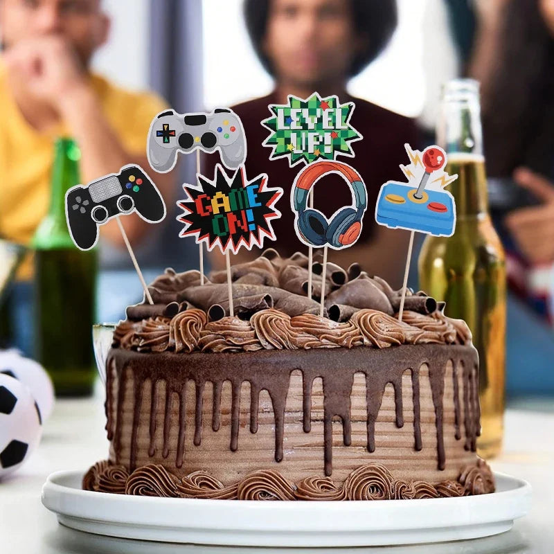 13Pcs/set Video Game Cake Toppers Game On Controllers Cupcake Picks Kids Boy Girl Happy Birthday Party Cake Decoration Supplies