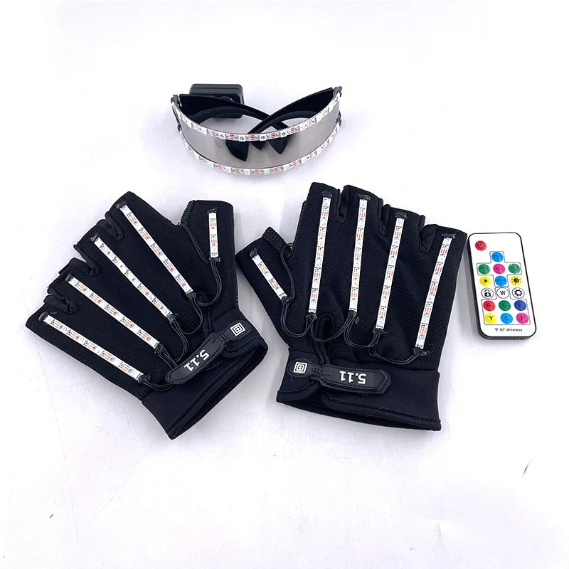 1set Luminous Glowing Glasses and Gloves Remote Control LED Glasses&Gloves Carnival Party Performance Props Festival Supplies