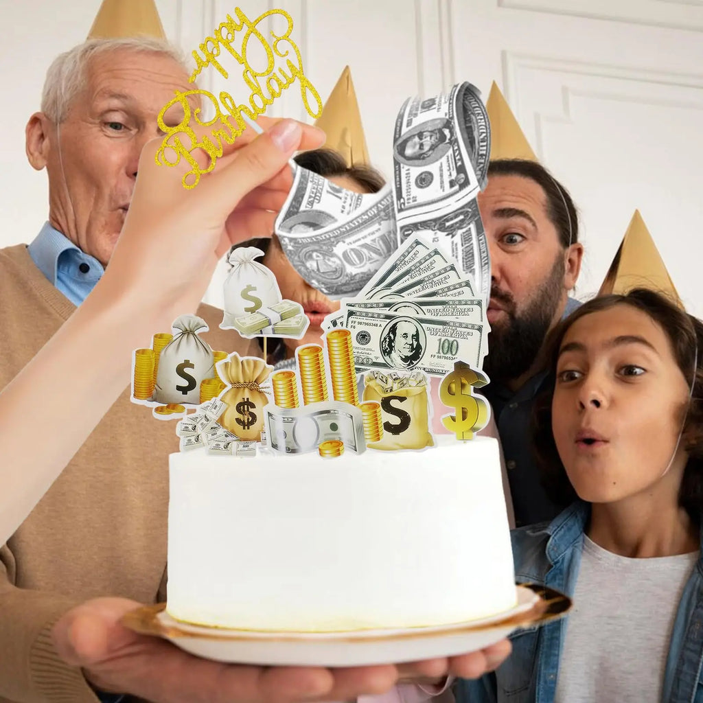 Dollar Happy Birthday Cake Decoration Money Cake Topper For 60s 70s 80s 90s Thanksgiving USA Dollar Theme Party Decors Supplies