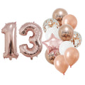 13 Pcs Rose Gold Mixed Balloons 32 Inch Foil Number Ball 10 11 12 13 14 15 Years Old Girls Birthday Party Decorations