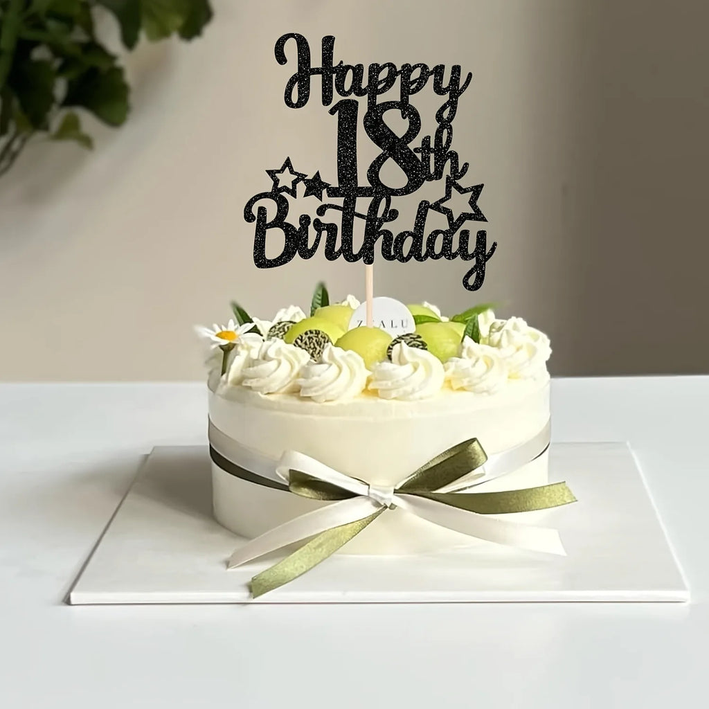 Happy 18th Birthday Cake Topper Glitter 18 & Fabulous Cheers to 18 Years Old Birthday Cake Pick for Celebrating 18th Birthday