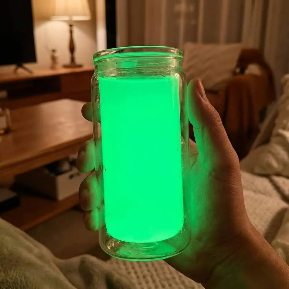 16oz Capacity Glow in the Dark Straw Cup Double Wall Leak-Proof Luminous Coffee Cup Fluorescent Splash Proof Water