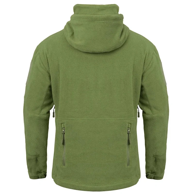 Winter Tactical Fleece Hoodie Jacket Men Warm Outdoor Sport Hooded Coat Multi-Pocket Casual Full Zip Hiking Jacket