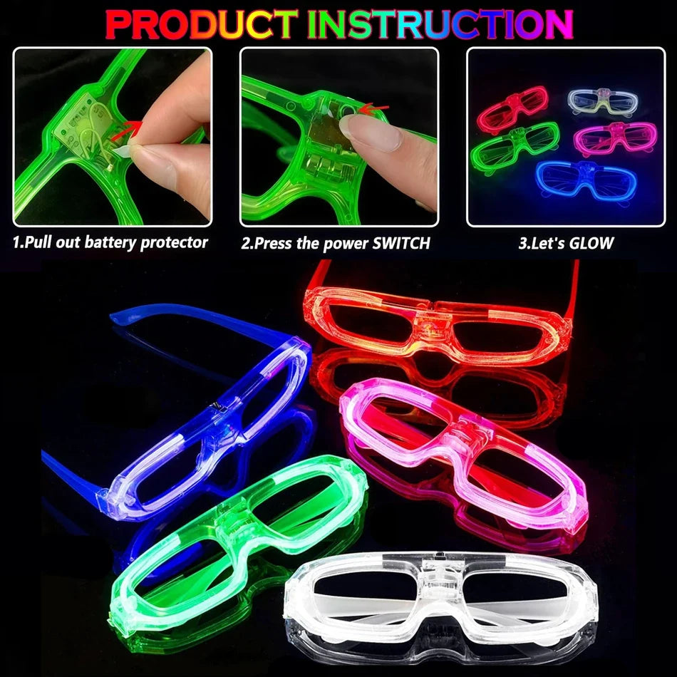 15/30 PCS LED Glow Glasses Multicolors Light Up Glasses Glow in the Dark Party Supplies Neon Party Favors for Wedding