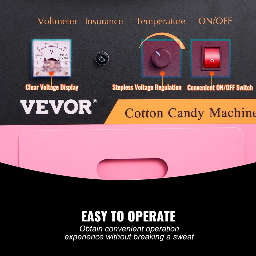 SucceBuy Electric Cotton Candy Machine with Cart 1000W Commercial Floss Maker with Stainless Steel Bowl Sugar Scoop and Drawer