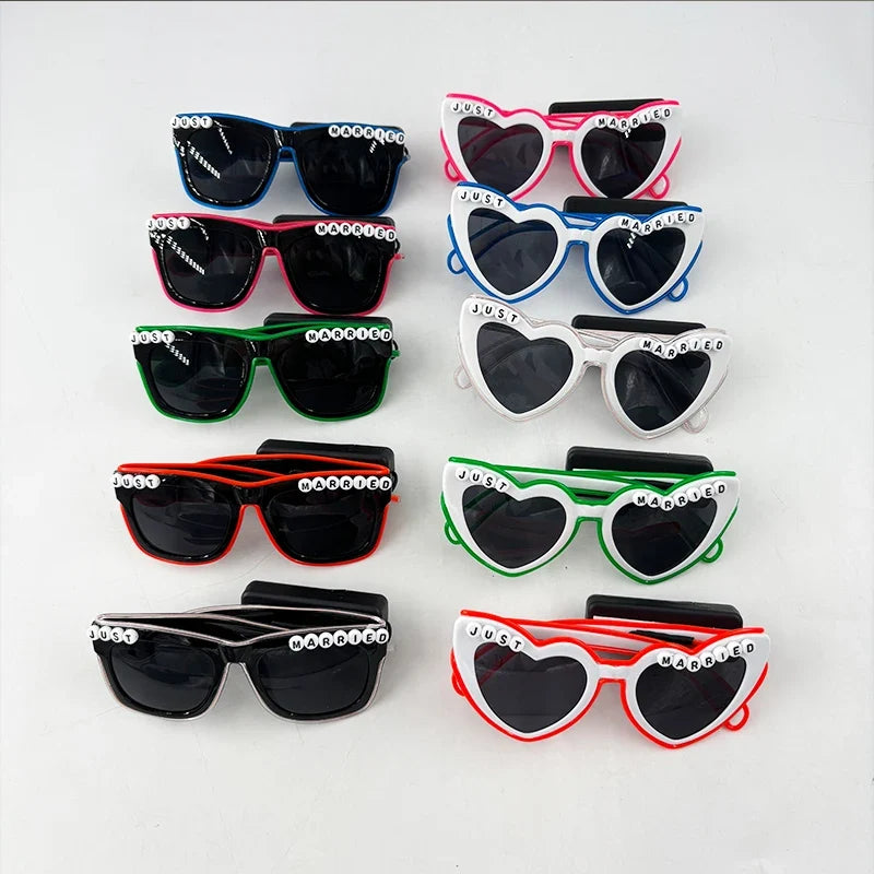 Wireless Luminous Just Married Glasses Glow in the Dark Glasses LED Light Up Glasses for Wedding Bride to Be Party Props