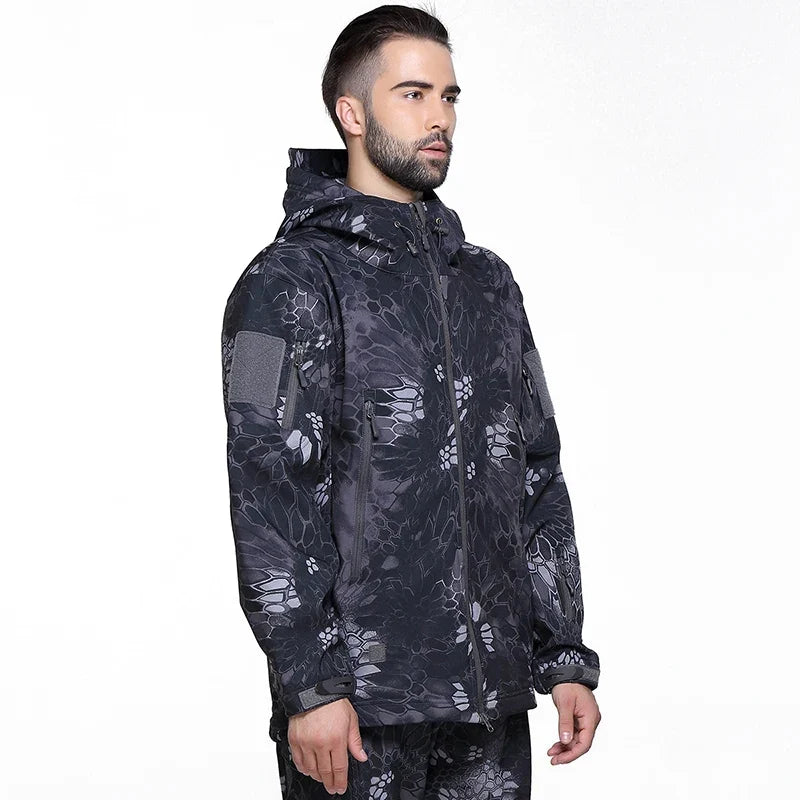 Men's Soft Shell Camouflage Tactical Jacket Men Waterproof Fleece Lined Coat Hooded Outdoor Hiking Hunting Clothes