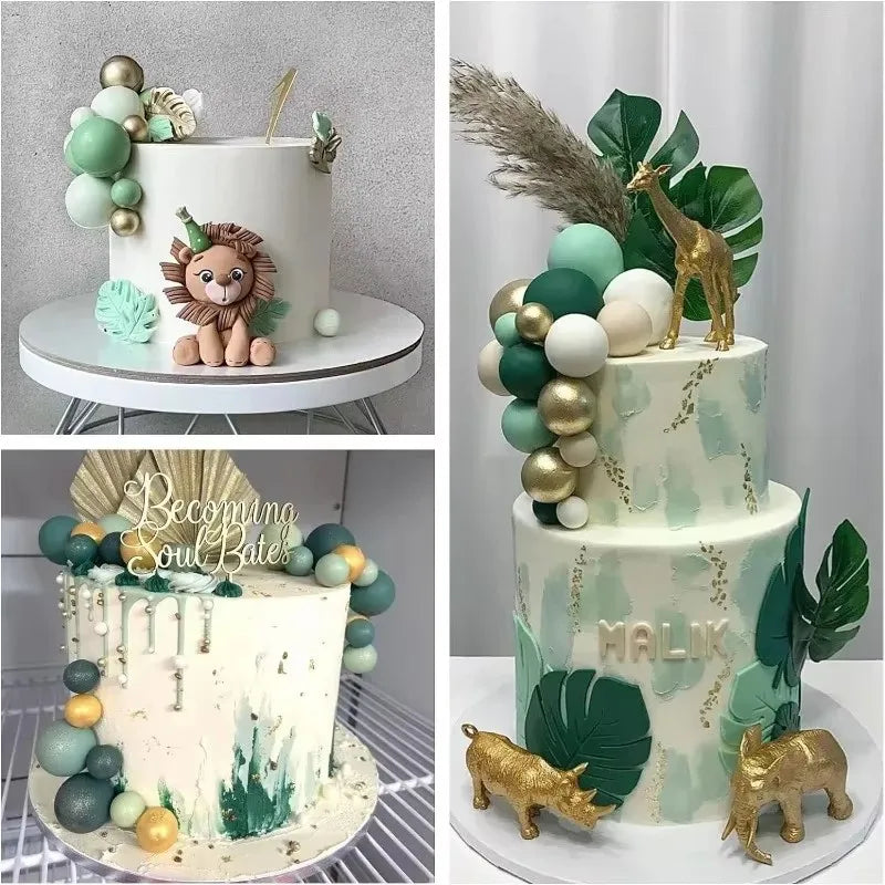 32Pcs Ball Cake Toppers Mini Balloon Cake Topper Sticks Cupcake Foam Ball Kids Jungle Birthday Party Cake Decoration Baby Shower