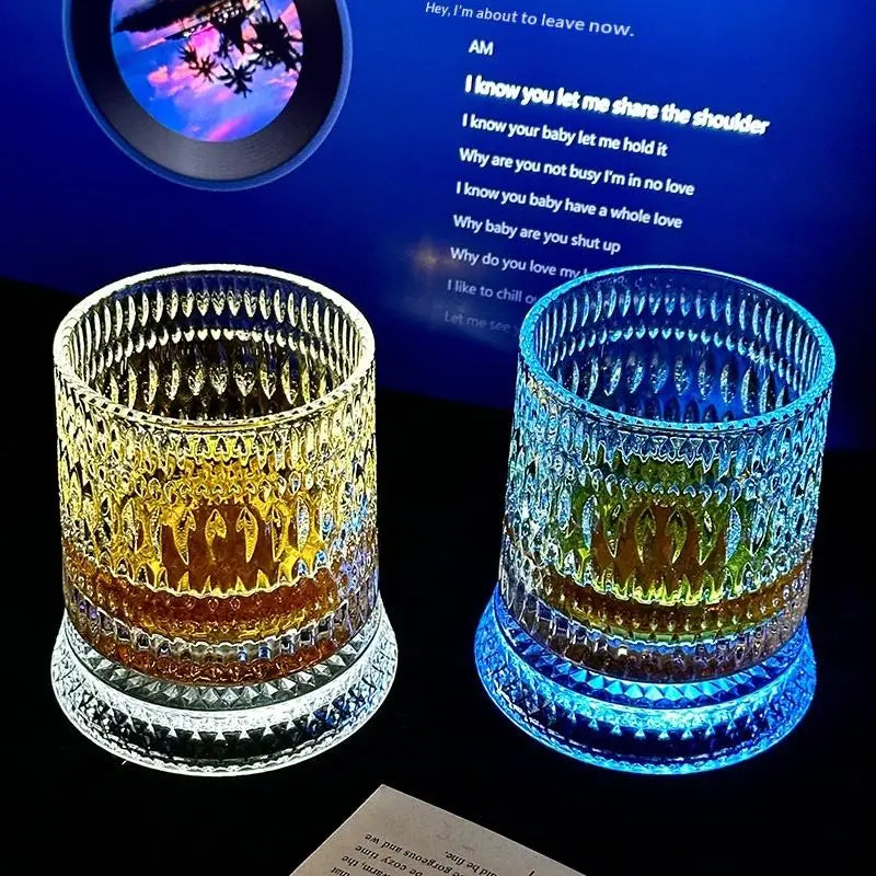Rotating Glass Cup | 360° Base & Illuminated Cup Pad | Home Drinkware & Parties