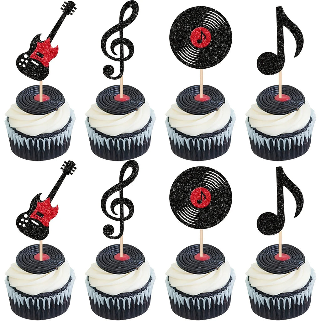 Music Party Cake Topper Guitar CD Optical Disc Musical Note Happy Birthday Decoration Baby Shower Party Dessert Baking Supplies