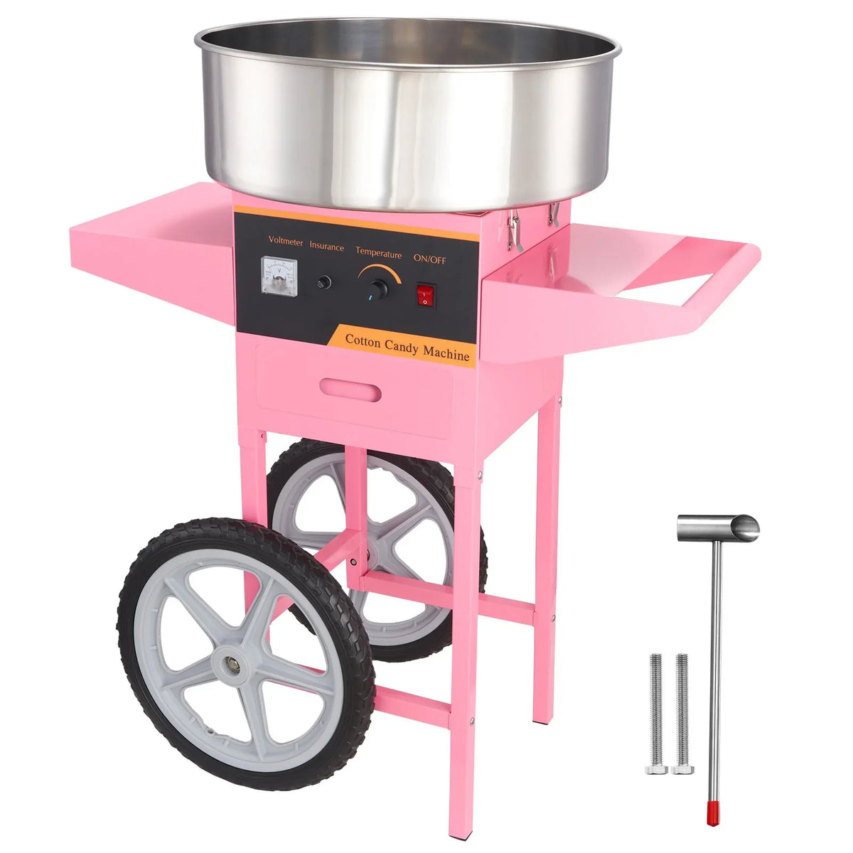 SucceBuy Electric Cotton Candy Machine with Cart 1000W Commercial Floss Maker with Stainless Steel Bowl Sugar Scoop and Drawer