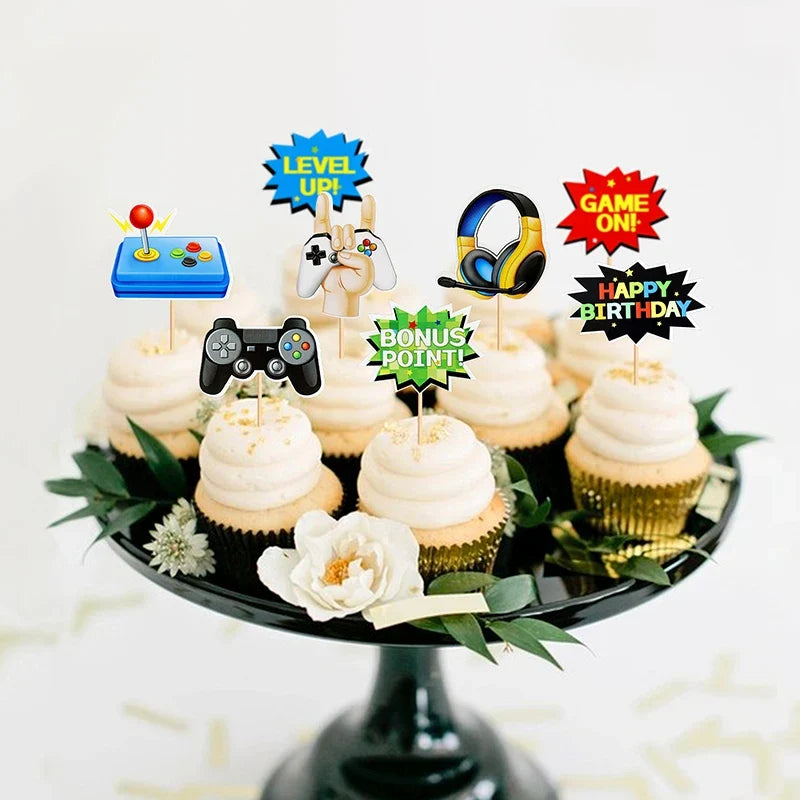 GamePad Cake Topper Happy Birthday Wedding Game on Kids Boys Party Baby Shower Cupcake Toppers Decoration Baking Supplies DIY