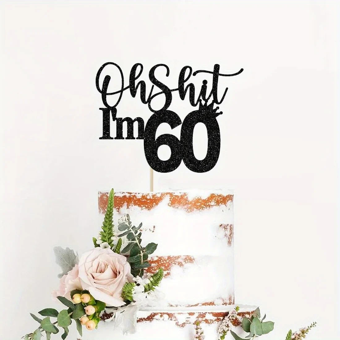 1pc 60th Birthday Cake Topper, Happy 60th Birthday Cake Decorations,Funny 60th Birthday Party Decorations Black Glitter