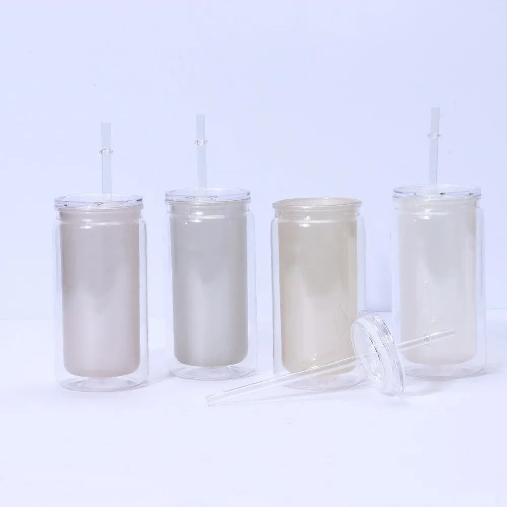 16oz Capacity Glow in the Dark Straw Cup Double Wall Leak-Proof Luminous Coffee Cup Fluorescent Splash Proof Water