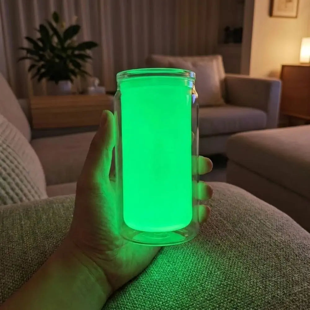16oz Capacity Glow in the Dark Straw Cup Double Wall Leak-Proof Luminous Coffee Cup Fluorescent Splash Proof Water