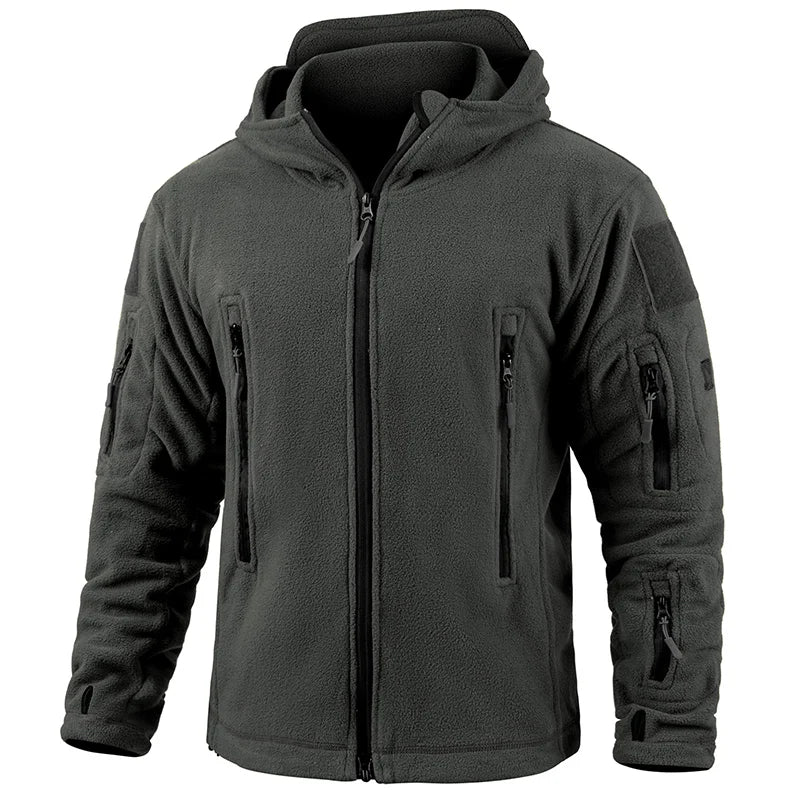 Men's Warm Tactical Fleece Jacket Zip Up Thicken Polar Hoodie Winter Outdoor Sport Hiking Hooded Coat Multi-Pocket