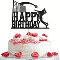 1pc Black Happy Birthday Cake Topper for Volleyball Party Theme, Cake Decoration, Photo Prop, Birthday Scene Setup