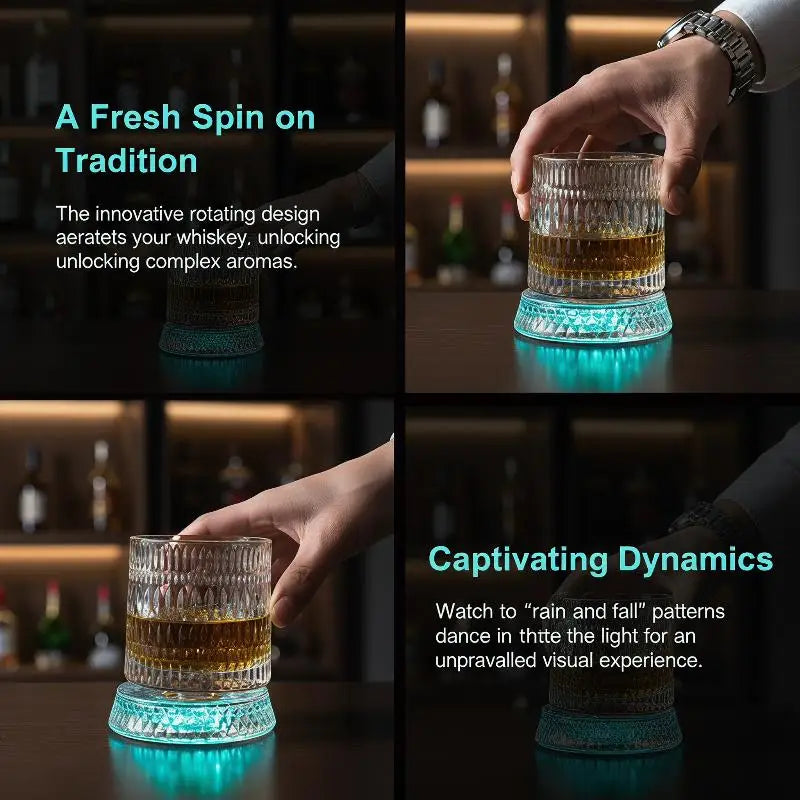 Rotating Glass Cup | 360° Base & Illuminated Cup Pad | Home Drinkware & Parties