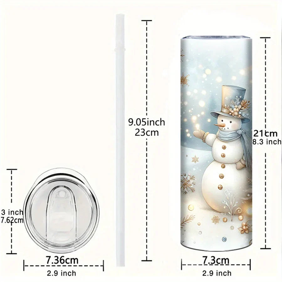 1pc 20oz Straight Cup, 3D Printed Snowman/luminous Christmas Tree Pattern,  Insulated Christmas Water Bottle, Suitable for Christmas Party Decoration, Stocking Stuffer, Family Travel Cup, Christmas Tree Pattern, Best for Chri