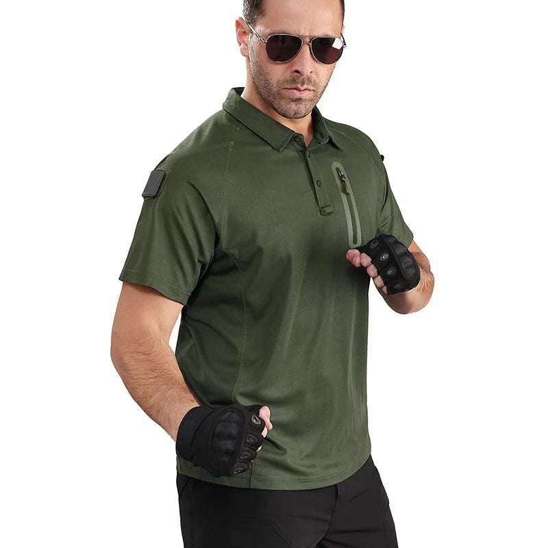 Men's Short Sleeve Polo Shirts Summer Tactical Polo with Zip Pocket Outdoor Hiking Golf Shirt Big Plus Size USA Size
