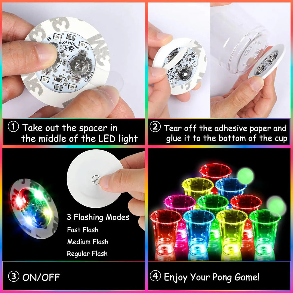 LED Party Pong Set | 50-Piece Cups, Lights & Balls Kit | Parties & Game Nights