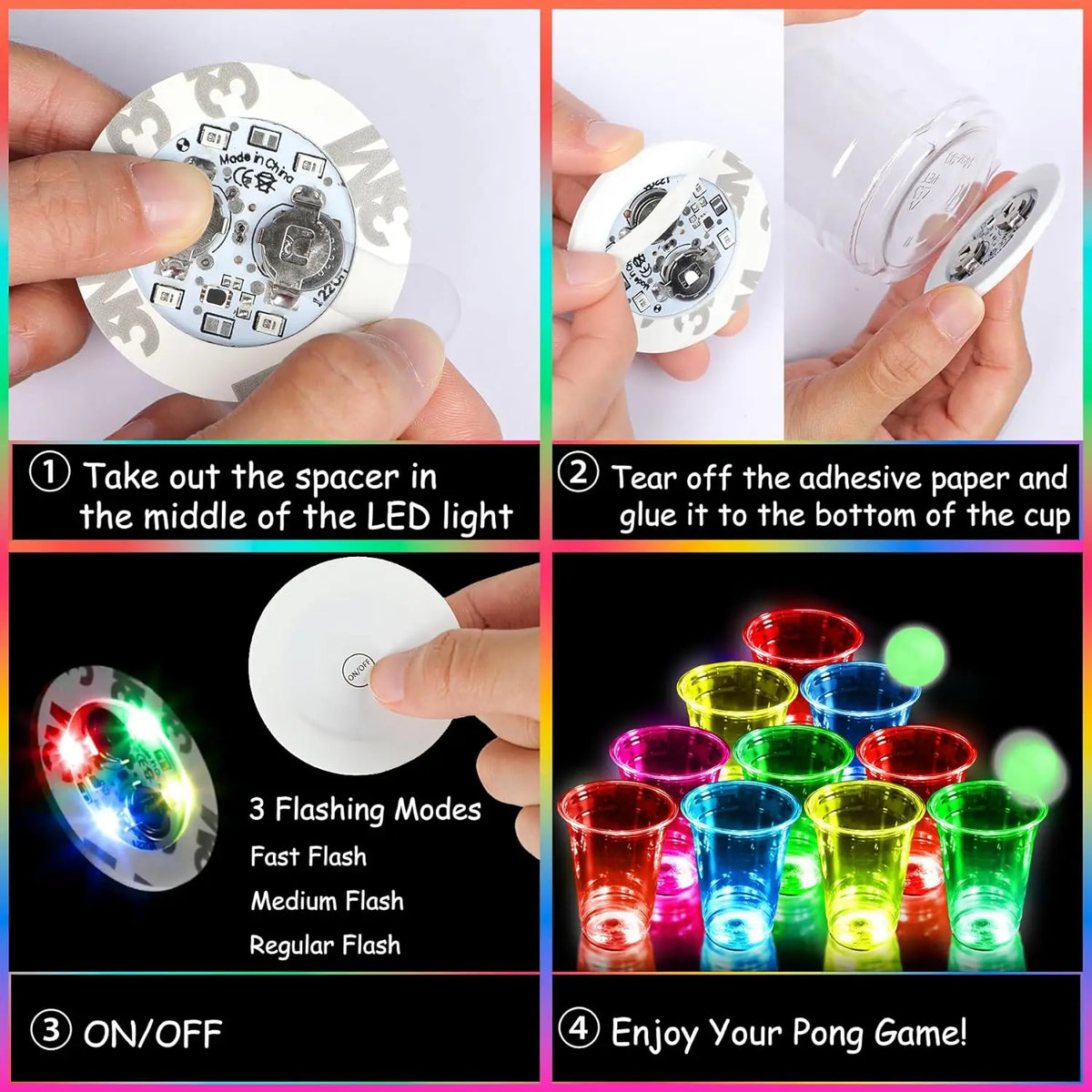 LED Party Pong Set | 50-Piece Cups, Lights & Balls Kit | Parties & Game Nights