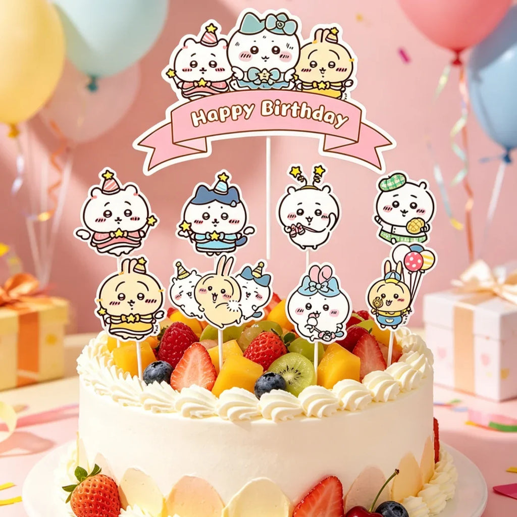 Chiikawa Anime Cake Toppers Set,Cute Kawaii Character Cupcake Picks Decorations for Kids Birthday Back to School Party