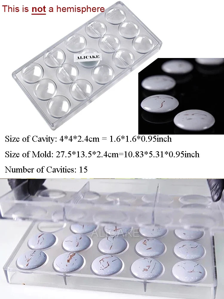 Chocolate Mold 15 Cavity Polycarbonate Chocolate Moulds Volcano Candy Bonbons Forms Confectionery Baking Tools φ1.58"xH0.24"