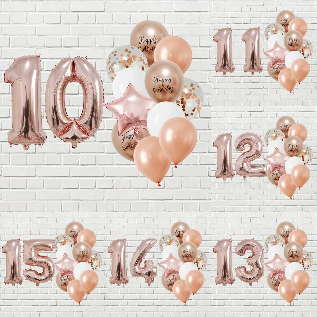13 Pcs Rose Gold Mixed Balloons 32 Inch Foil Number Ball 10 11 12 13 14 15 Years Old Girls Birthday Party Decorations