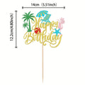 1Pc Hawaiian Beach Cake Topper Palm Tree Hibiscus Surfboard Happy Birthday Letter for Summer Pool Birthday Party Decor