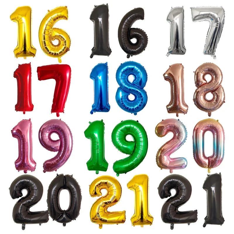 2Pcs 32 Inch Gold Silver Black Blue Red Helium Foil Number Balloon 16 17 18 19 20 21 Happy Birthday Party Decoration Supplies