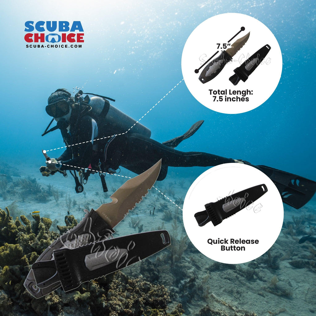 Scuba Diving Low Volume Free Dive Spearfishing 7.5" Stainless Point-Tip Knife