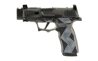 Sig Sauer P365X Komodo Anime |  Striker Fired |  Semi-automatic |  9MM |  3.1" Zaffiri Threadless Compensated Barrel |  Komodo Aluminum Grip Module |  Custom Black Cerakote Finish by Shark Coast Tactical |  Fixed Sights |  Optic Ready |  17 Rounds |  2 Ma