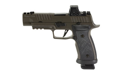 Sig Sauer P320 AXG LEGION |  Striker Fired |  Semi-automatic |  Metal Framed Pistol |  Full Size |  9MM |  3.9" |  Two Port Slide Integrated Expansion Chamber |  Cerakote Finish |  Legion Gray |  ROMEO-X Reflex Sight |  AXG Grip Module |  Hogue Custom G10