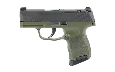 Sig Sauer P365 Fortunate Son |  Semi-automatic |  Striker Fired |  Polymer Frame Pistol |  Sub-compact |  3.1" Barrel |  Nitron Finish |  Green and Black |  Optics Ready |  X-RAY3 Day/Night Sights |  Polymer Grips |  10 Rounds |  2 Magazines