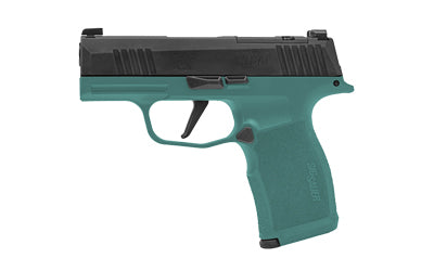 Sig Sauer P365X Bahama Breeze |  Semi-automatic |  Striker Fired |  Polymer Frame Pistol |  Sub-compact |  3.1" Barrel |  Nitron Finish |  Teal and Black |  Optics Ready |  X-RAY3 Day/Night Sights |  Polymer Grips |  12 Rounds |  2 Magazines