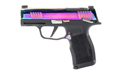 Sig Sauer P365X |  Striker Fired |  Semi-automatic |  Polymer Framed Pistol |  Sub-Compact |  9MM |  3.1" Barrel |  Rainbow Titanium Finish |  X-Ray 3 Night Sights |  Optic Ready |  Manual Safety |  12 Rounds |  2 Magazines