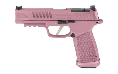 Sig Sauer P365 FUSE |  Semi-automatic |  Striker Fired |  Polymer Frame Pistol |  Compact |  9MM |  4.3" Barrel |  Cerakote Finish from Shark Coast Tactical |  Pink |  Sig Sauer LXG Grip |  Fiber Optic Front and Low-Profile Combat Rear Sights |  3 Magazin