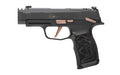 Sig Sauer P365-XL Rose |  Striker Fired |  Semi-automatic |  Polymer Frame Pistol |  Micro-Compact |  9mm |  3.1" Barrel with Integrally Compensated Slide |  Nitron Finish |  Black with Rose Gold Controls and Engraving |  SIGLITE Day/Night Sights |  12 Ro