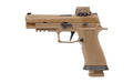 Sig Sauer P320 M17X |  Striker Fired |  Semi-automatic |  Polymer Framed Pistol |  Carry |  9MM |  4.7" Barrel |  PVD Finish |  Coyote Tan |  RomeoM17 Red Dot Sight |  SIGLITE Night Sights |  21 Rounds |  3 Magazines