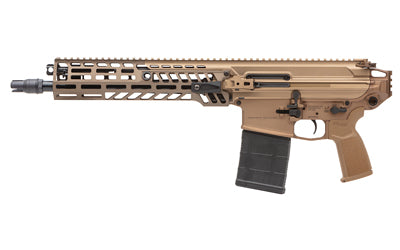 Sig Sauer MCX Spear |  Semi-automatic |  AR Pistol |  7.62 NATO |  13" Threaded Barrel |  SLX/SLH QD Flash Hider |  Anodized Finish |  Coyote |  M-LOK Handguard |  Ambidextrous Bolt Catch/Release |  Rear and Side Charging Handle |  2 Position Adjustable G