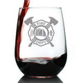 Firefighter Symbol Engraved Stemless Wine Glass, Unique Gifts for Firefighters, Firemen & Firewomen