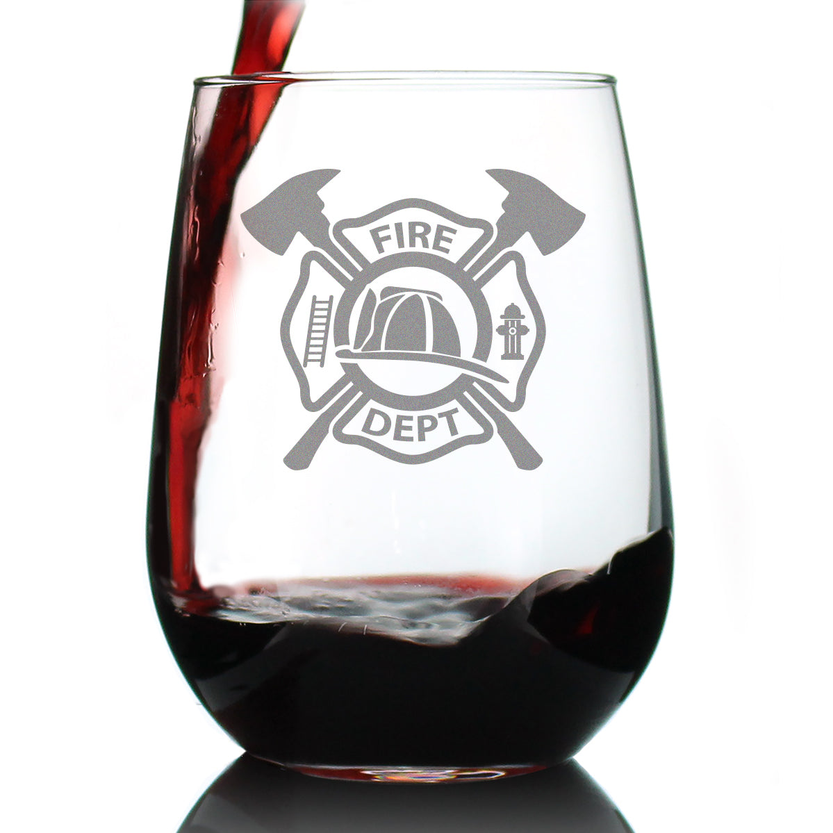 Firefighter Symbol Engraved Stemless Wine Glass, Unique Gifts for Firefighters, Firemen & Firewomen
